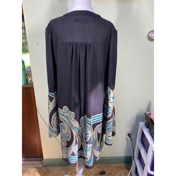 Ice Silk Women's Sz 2XL Black Stretch Pleated Bohemian Flutter Long Sleeve Dress - Picture 7 of 13